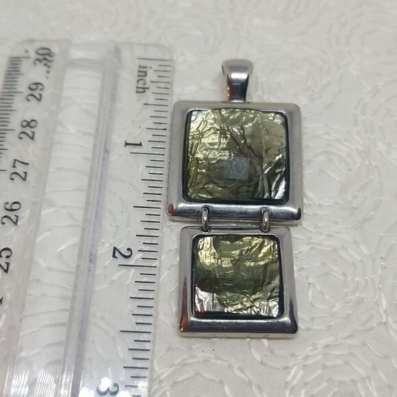 Lia Sophia Flux Pendant Double Square Faceted Green Silver - Picture 6 of 9